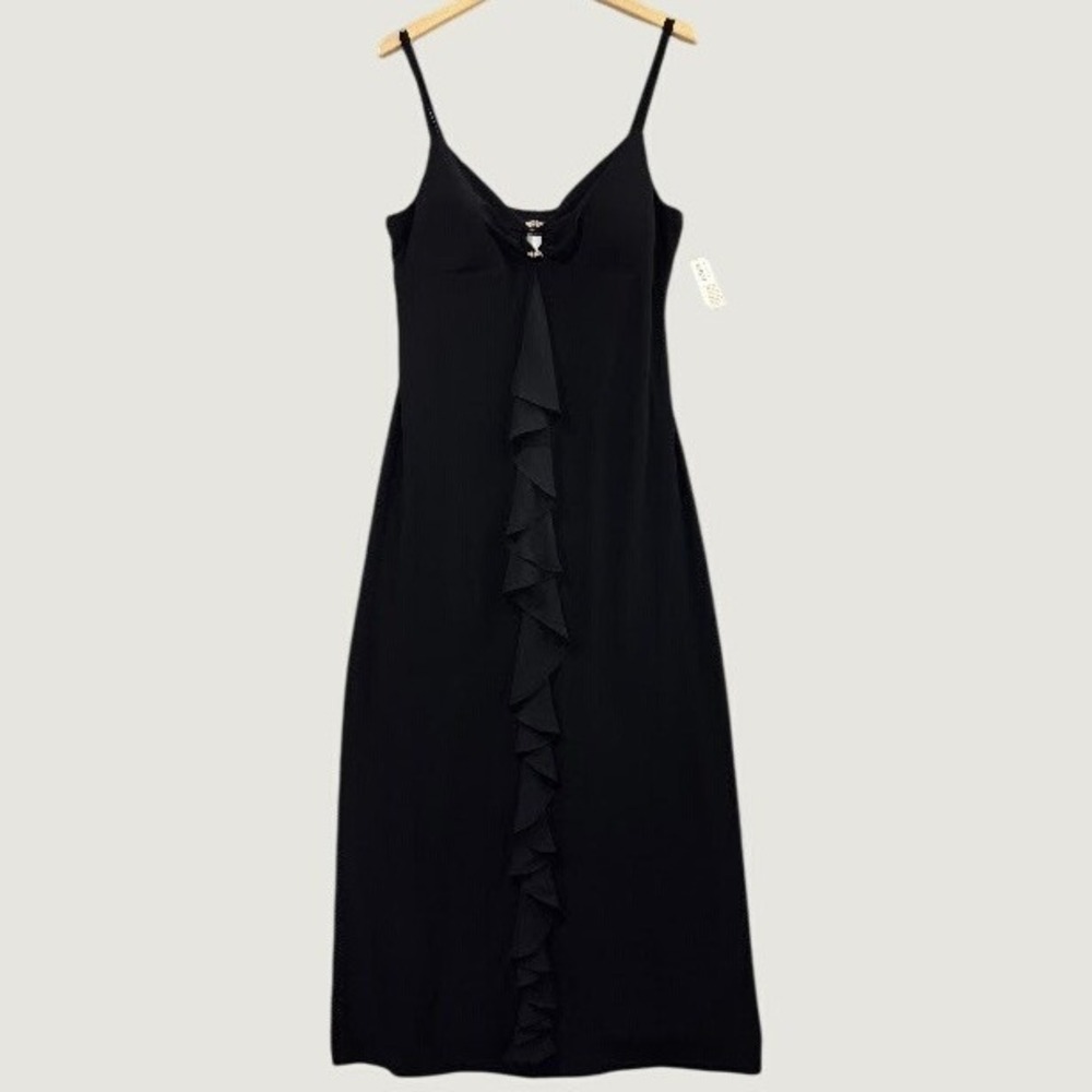 Onyx Nite Maxi Dress Women's 16W Black Rhinestone Ruffle Cascade Evening Gown
